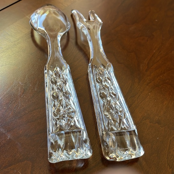 VTG 1960’s Anchor Hocking WEXFORD Pattern Glass Fork and Spoon Salad Serving Set - Picture 6 of 8